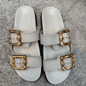 SCHUTZ Enola Cream Sandals with Gold Accents